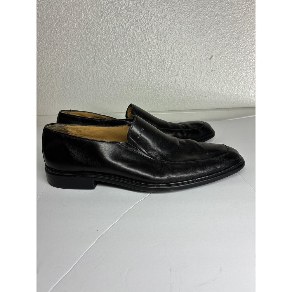 Bally Caddo Shoes Mens Size 12 Black Leather Slip On Dress Square Toe Loafer